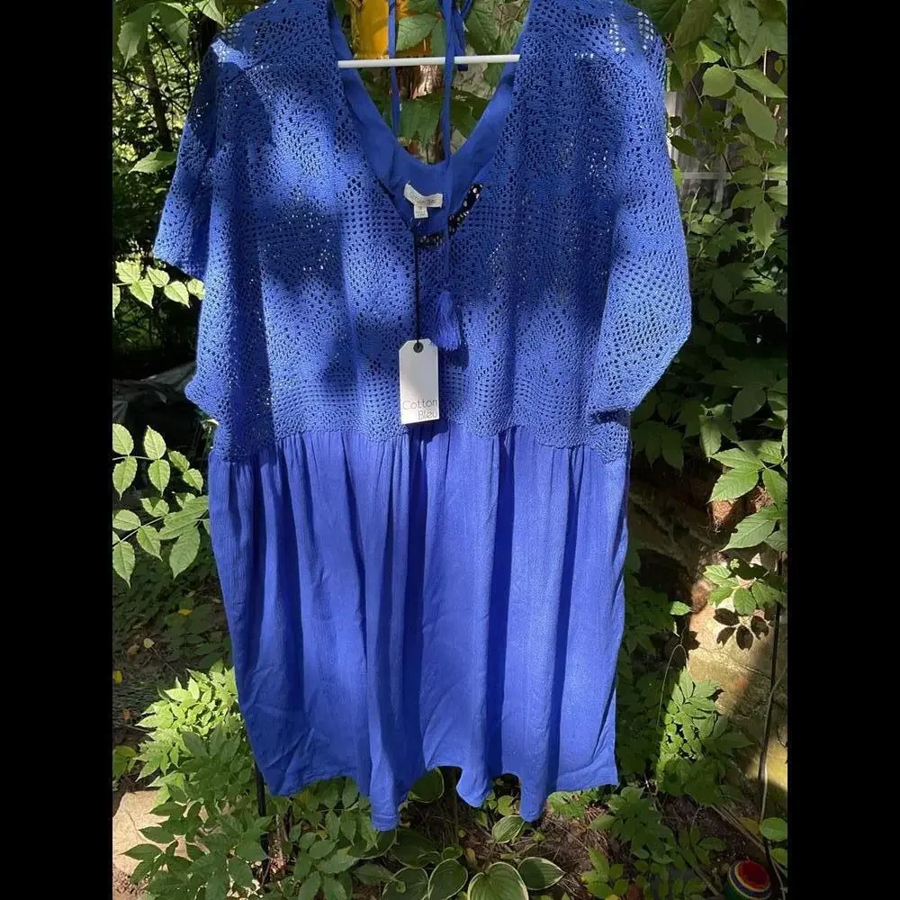 Cotton Bleu Crochet CoverUp/Dress Size 1X Oversized - Picture 3 of 10